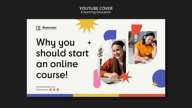 Modelo de capa do youtube de aulas online com formas abstratas