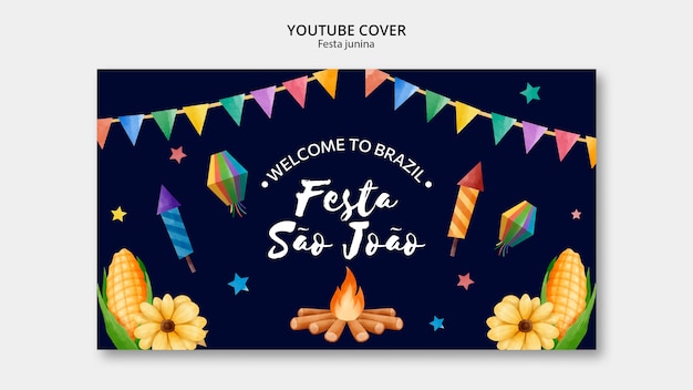 PSD grátis modelo de capa do youtube de celebração de festas juninas