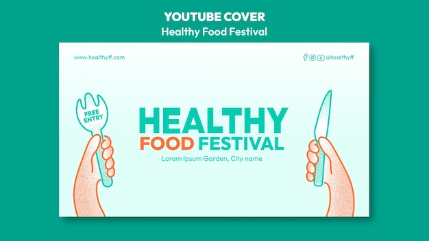 PSD grátis modelo de capa do youtube de festival de comida desenhada a mão