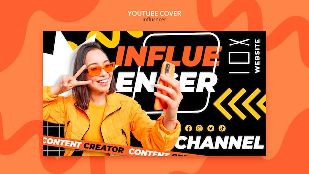 Modelo de capa do youtube estilo de vida do influenciador