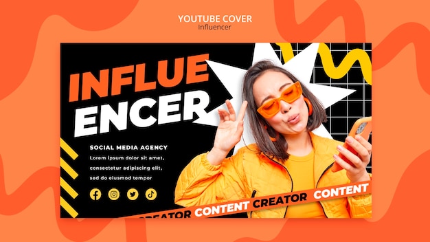 Modelo de capa do youtube estilo de vida do influenciador