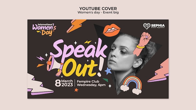 Modelo de capa do youtube para celebração do dia da mulher