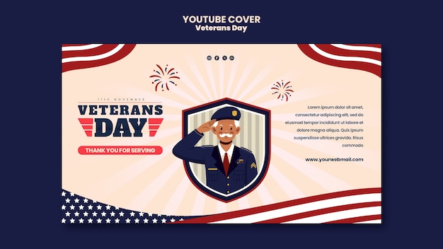 PSD grátis modelo de capa do youtube para celebração do dia dos veteranos