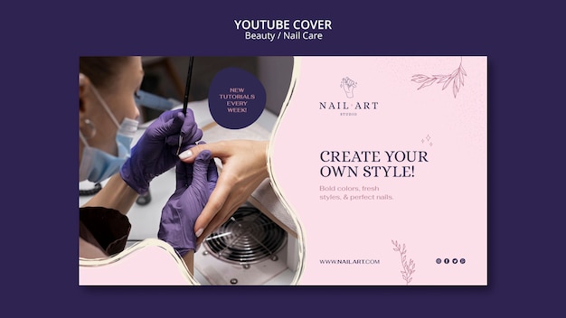 PSD grátis modelo de capa do youtube para cuidados com as unhas