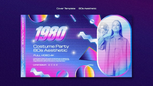 PSD grátis modelo de capa do youtube para festa estética dos anos 80