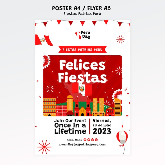 PSD grátis modelo de cartaz de celebração de festas patrias peru