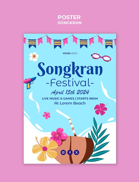 Modelo de cartaz de celebração de Songkran