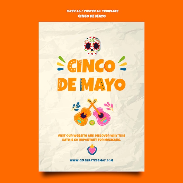 PSD grátis modelo de cartaz de cinco de maio de design plano