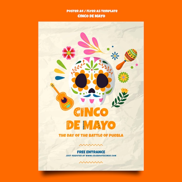 PSD grátis modelo de cartaz de cinco de maio de design plano