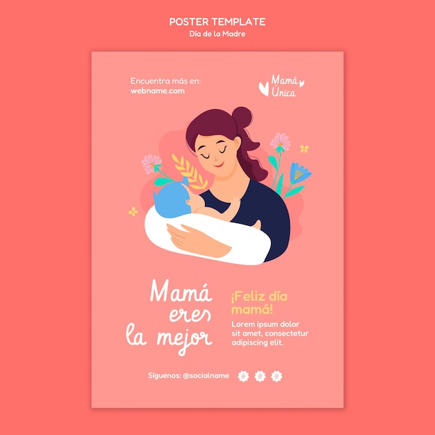 PSD grátis modelo de cartaz de design plano dia de la madre