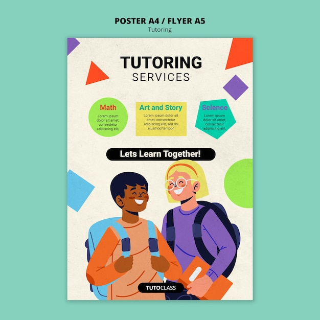 PSD grátis modelo de cartaz de trabalho de tutoria de design plano