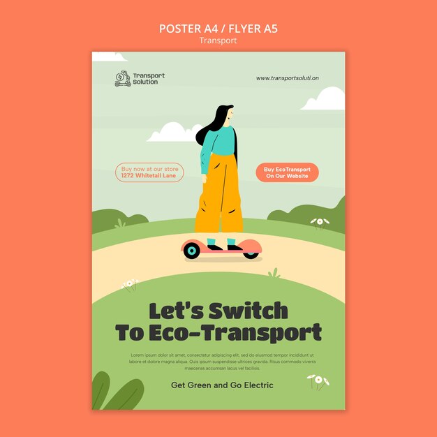 Modelo de cartaz de transporte ecológico desenhado à mão