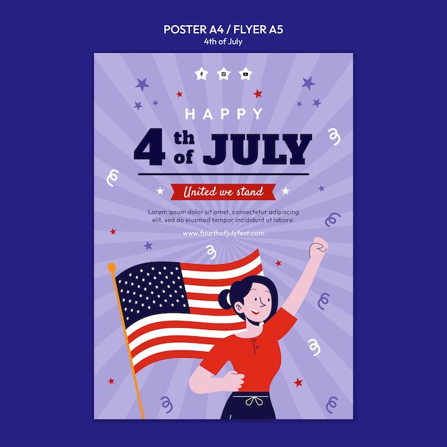 PSD grátis modelo de cartaz vertical de celebração de 4 de julho