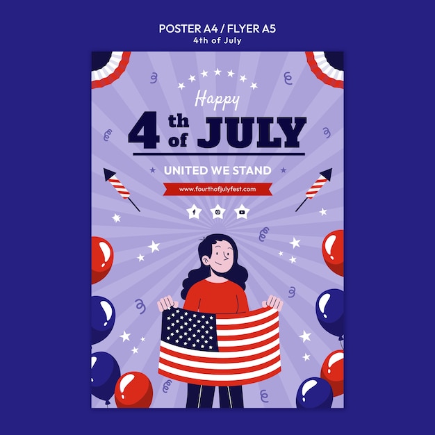 PSD grátis modelo de cartaz vertical de celebração de 4 de julho