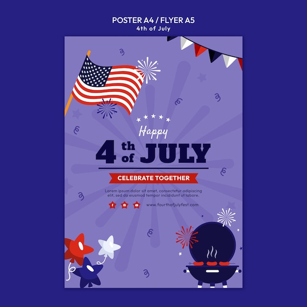 modelo de cartaz vertical de celebração de 4 de julho