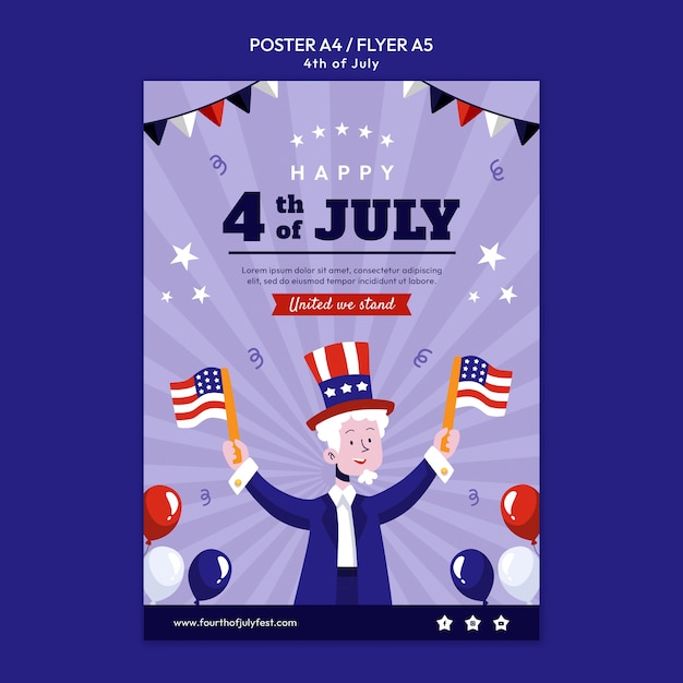 PSD grátis modelo de cartaz vertical de celebração de 4 de julho