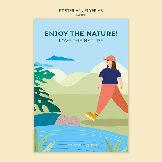 PSD grátis modelo de cartaz vertical de exploração da natureza e aventura ao ar livre