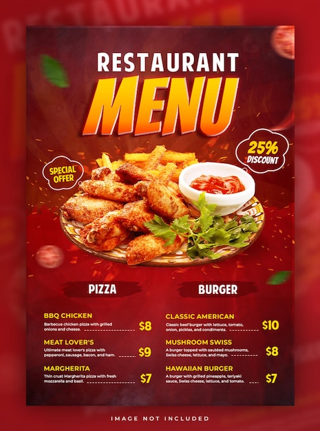 PSD grátis modelo de design de cartaz de menu de comida de restaurante