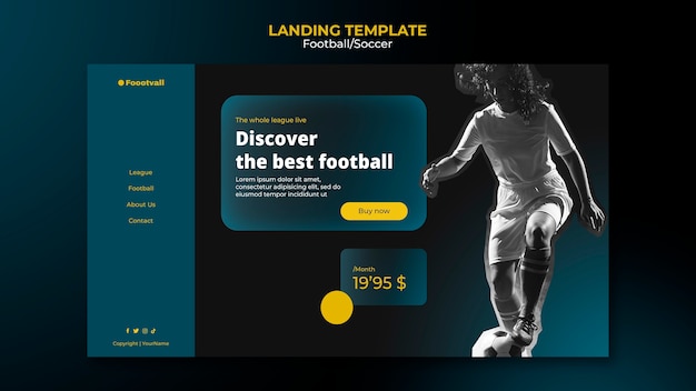 PSD grátis modelo de design de página de destino de futebol realista