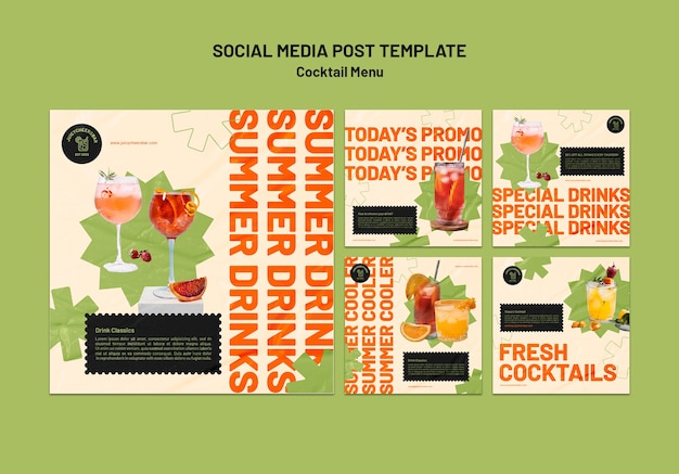 PSD grátis modelo de design de postagens do instagram de menu de coquetéis