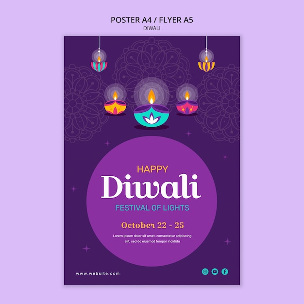 Modelo de diwali de design plano