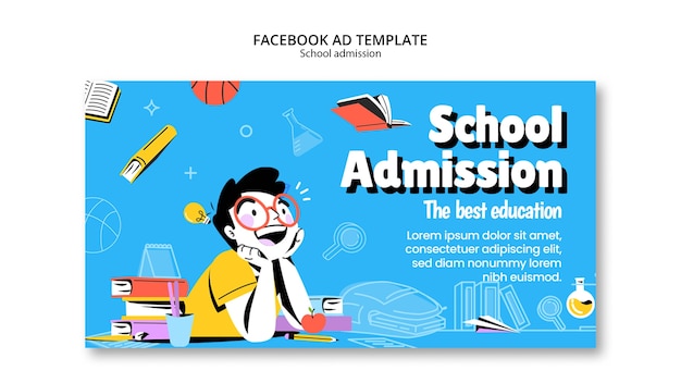 PSD grátis modelo de facebook de admissão escolar desenhado à mão