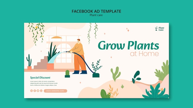 PSD grátis modelo de facebook de cuidados com plantas de design plano