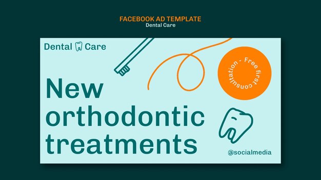 Modelo de Facebook de cuidados dentários de design plano