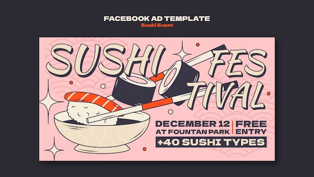 PSD grátis modelo de facebook de evento de sushi desenhado à mão