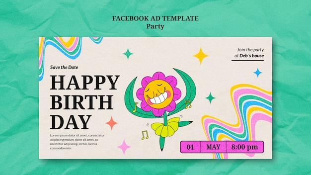 PSD grátis modelo de facebook de festa de aniversário desenhado à mão