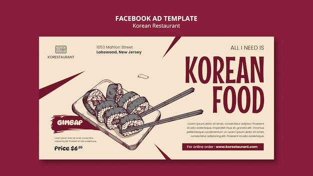 PSD grátis modelo de facebook de restaurante coreano