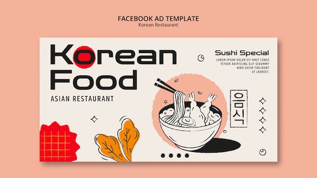 PSD grátis modelo de facebook de restaurante de comida coreana