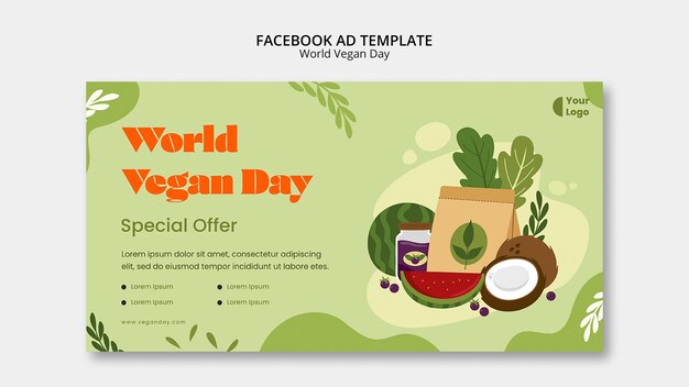 Modelo de facebook do dia mundial do vegano com folhas