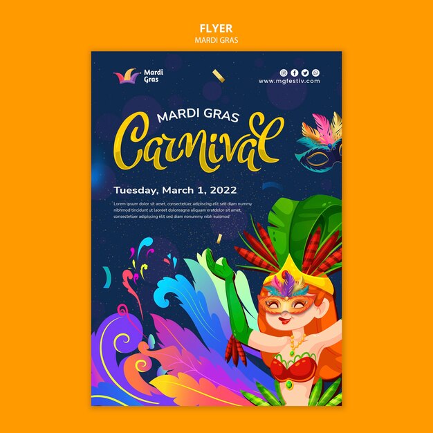 Modelo de folheto colorido para carnaval de carnaval