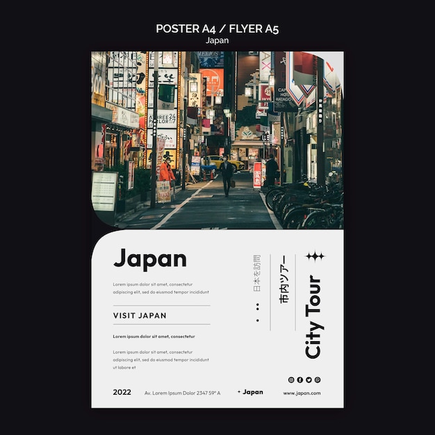 PSD grátis modelo de folheto vertical com passeio pela cidade japonesa