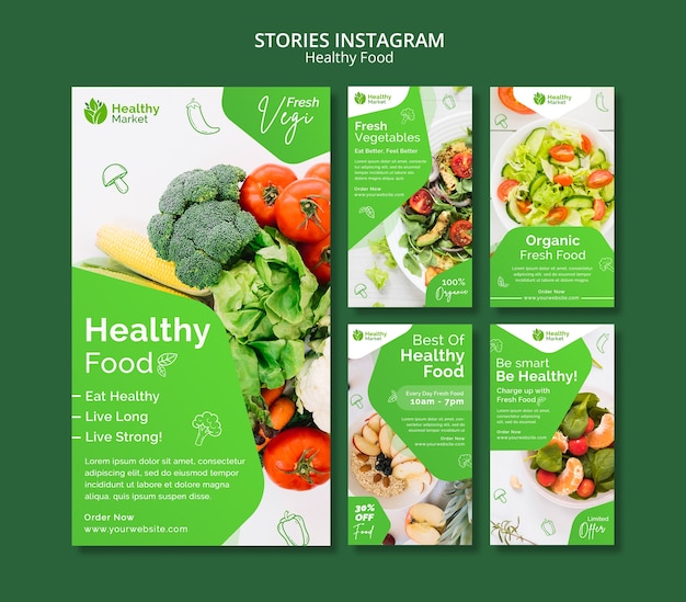 PSD grátis modelo de história instagram de comida saudável de design plano