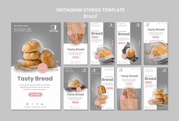 PSD grátis modelo de histórias do instagram de conceito de pão