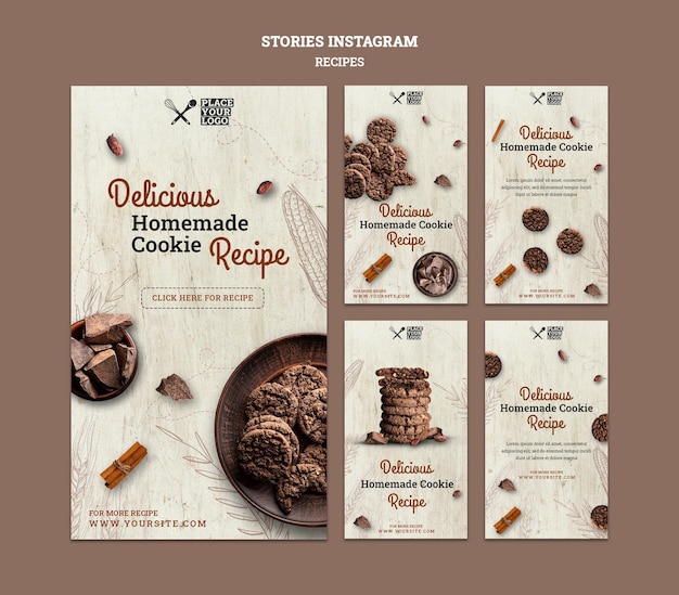 PSD grátis modelo de histórias do instagram de receita de biscoito