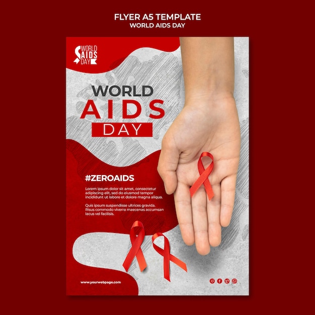 Modelo de impressão do Dia Mundial da AIDS com detalhes em vermelho