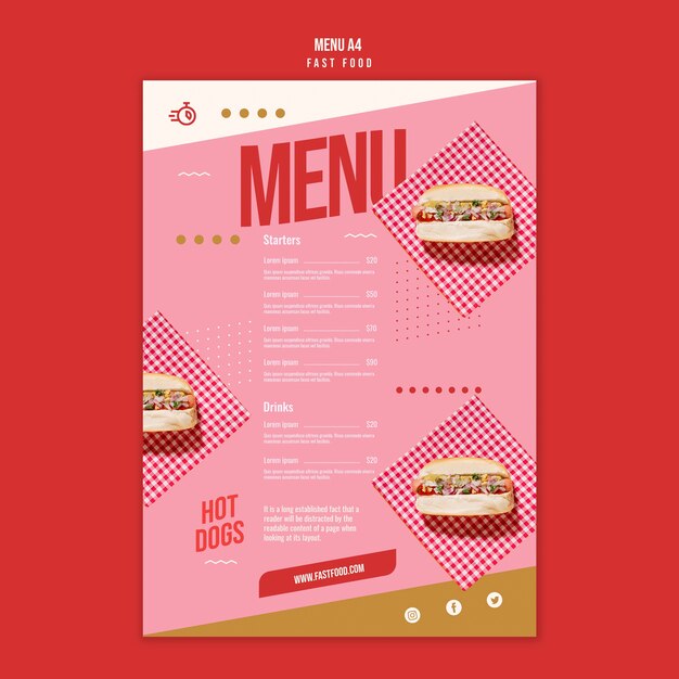 Modelo de menu de fast food delicioso