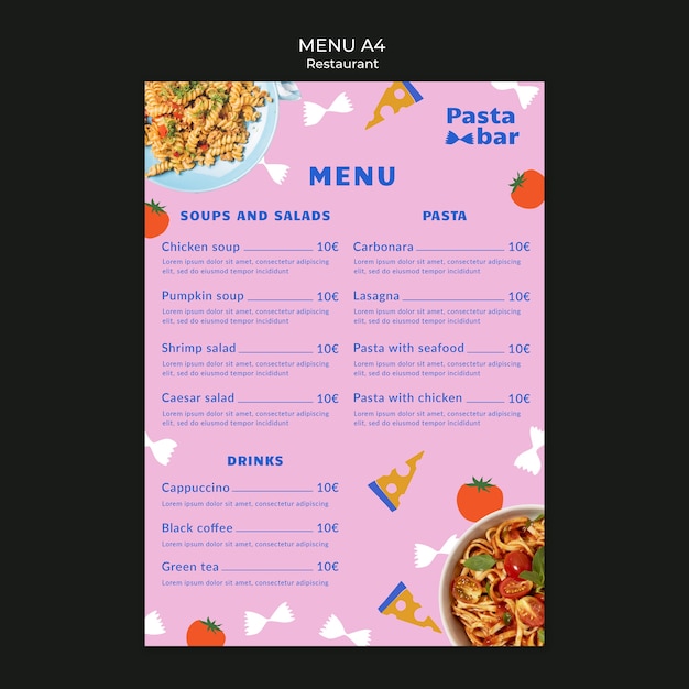 PSD grátis modelo de menu de restaurante de comida deliciosa