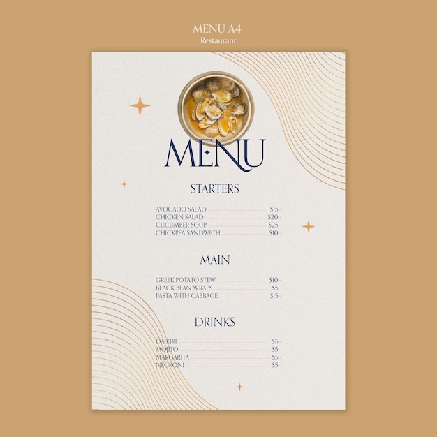 PSD grátis modelo de menu de restaurante de comida deliciosa