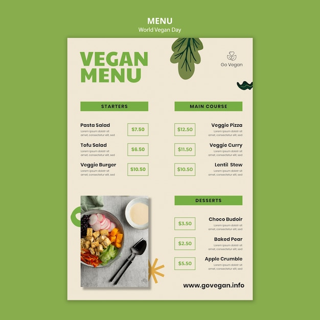 PSD grátis modelo de menu do dia vegano mundial