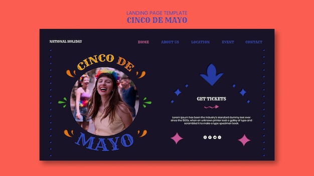 PSD grátis modelo de página de destino de cinco de maio de design plano