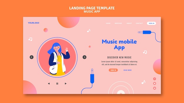 PSD grátis modelo de página de destino do aplicativo de música para celular