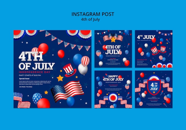 PSD grátis modelo de postagens do instagram de 4 de julho