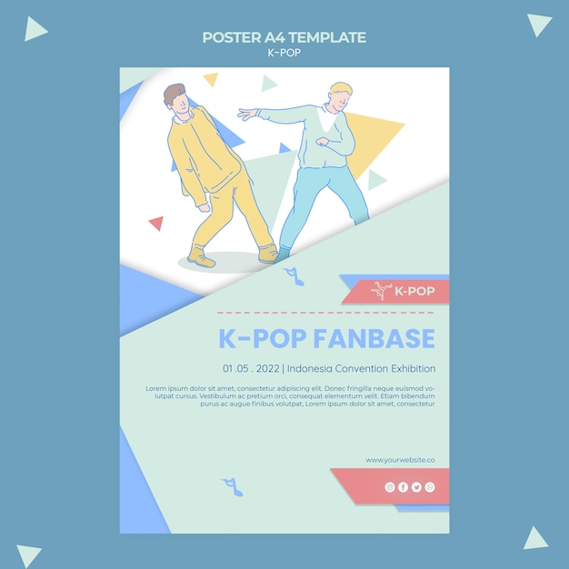 PSD grátis modelo de pôster k-pop ilustrado