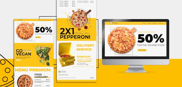 Modelo de site com landing page para restaurante de pizza