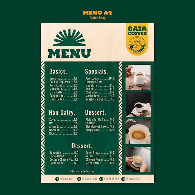 PSD grátis molde do menu do café