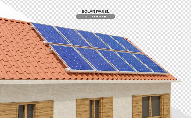 PSD grátis placas de energia solar no telhado da casa em renderização 3d realista